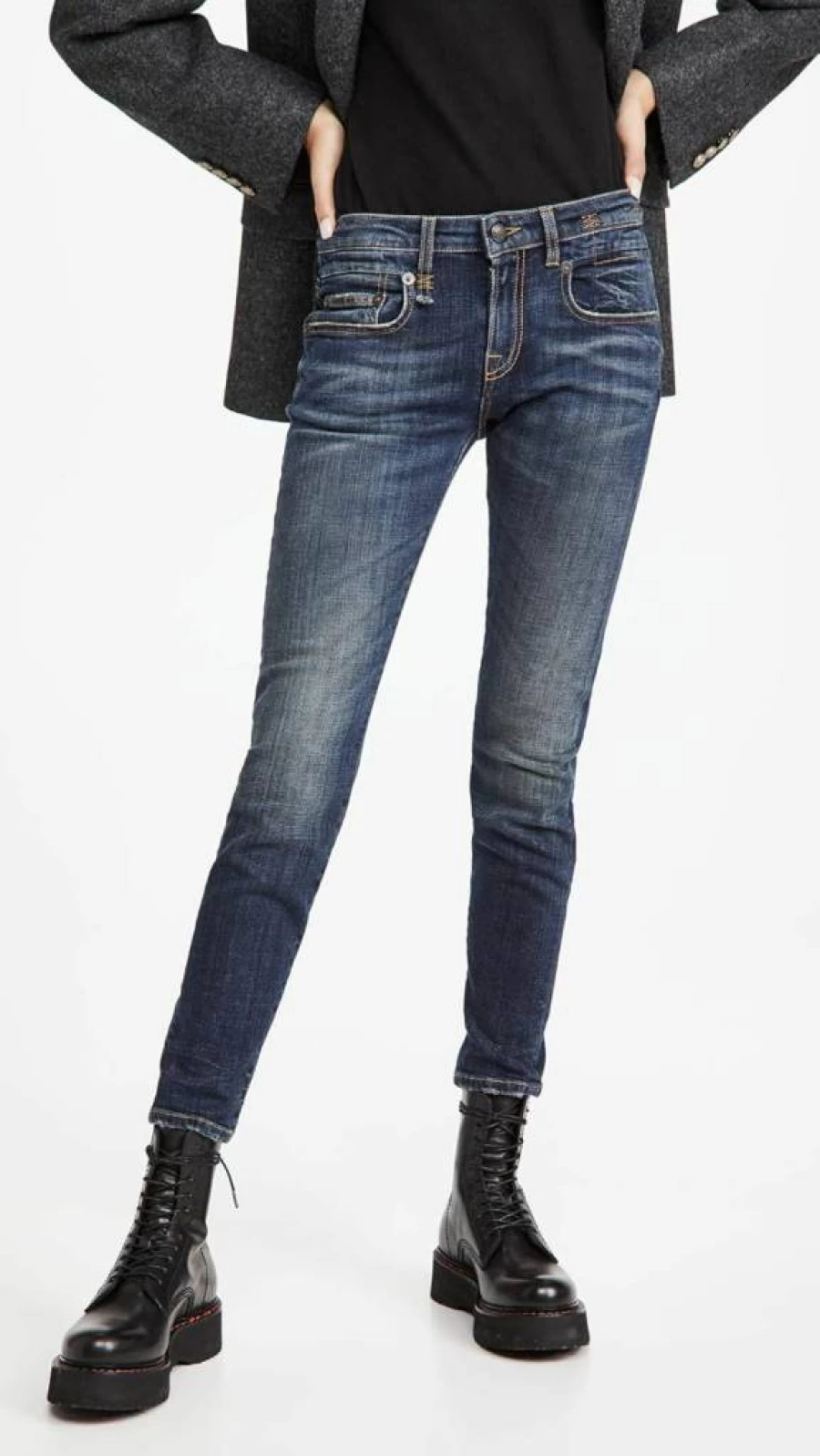 R13 Women's High-Waisted Skinny Jeans - Stretch Denim Pants for a Slim Fit
