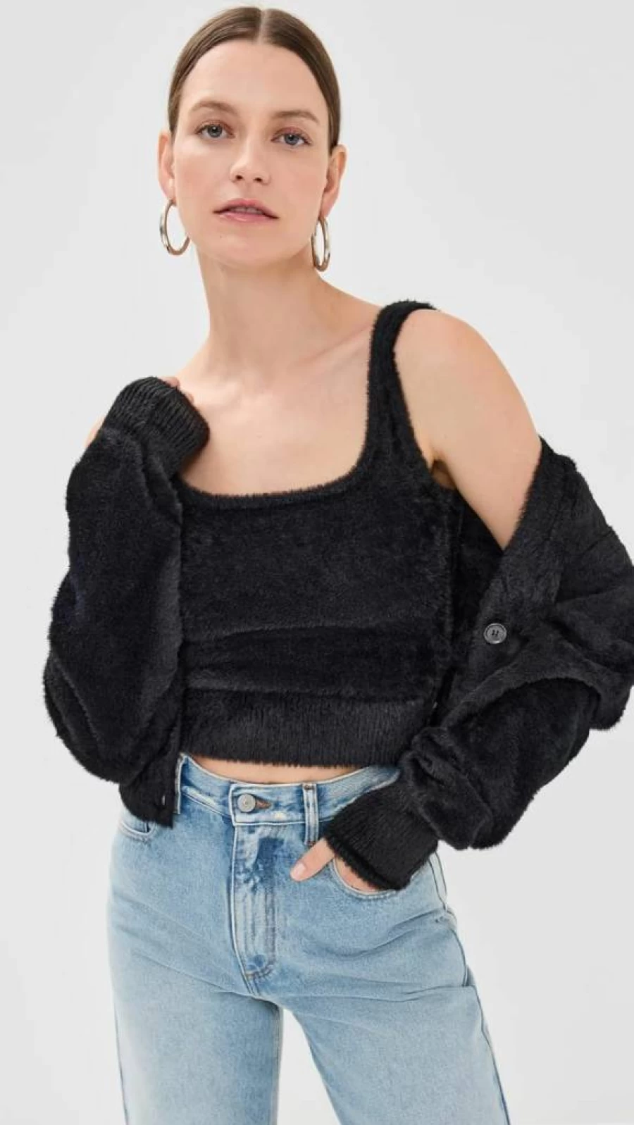 Good American Women's Fuzzy Tank Top - Soft Comfortable Stretchy Casual Fit