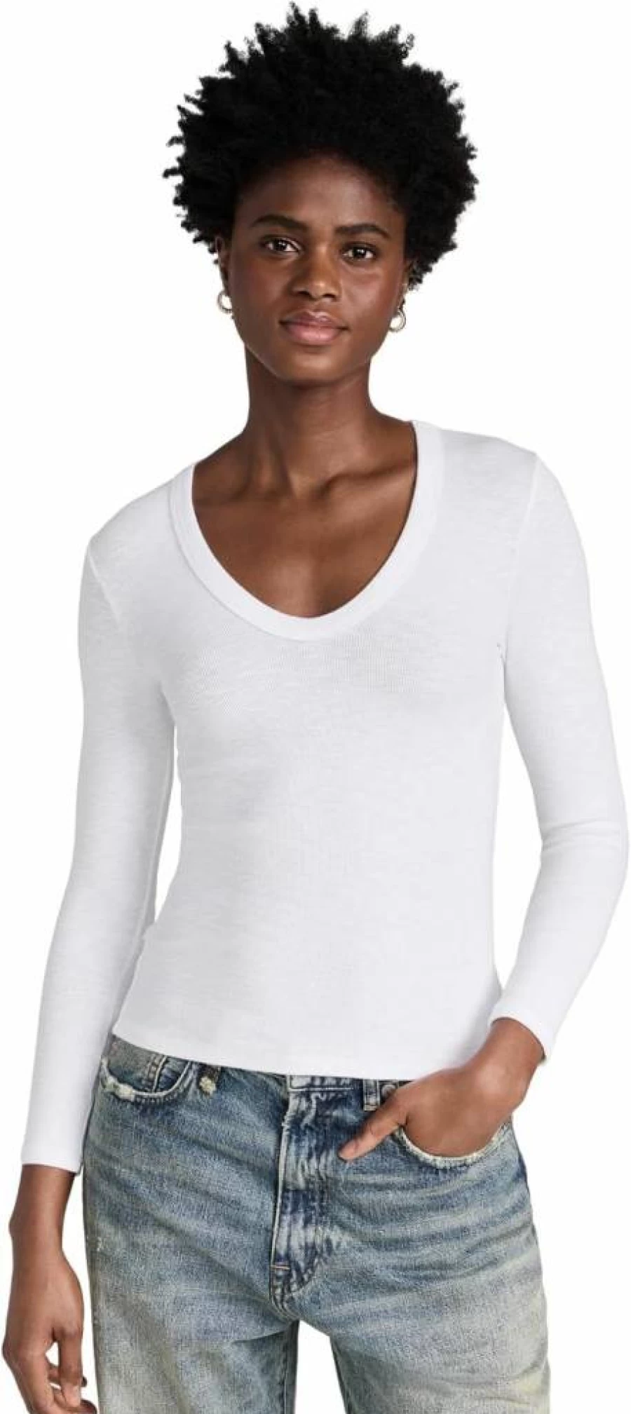 Enza Costa Women's Textured Rib U-Neck T-Shirt | Soft Casual Tee