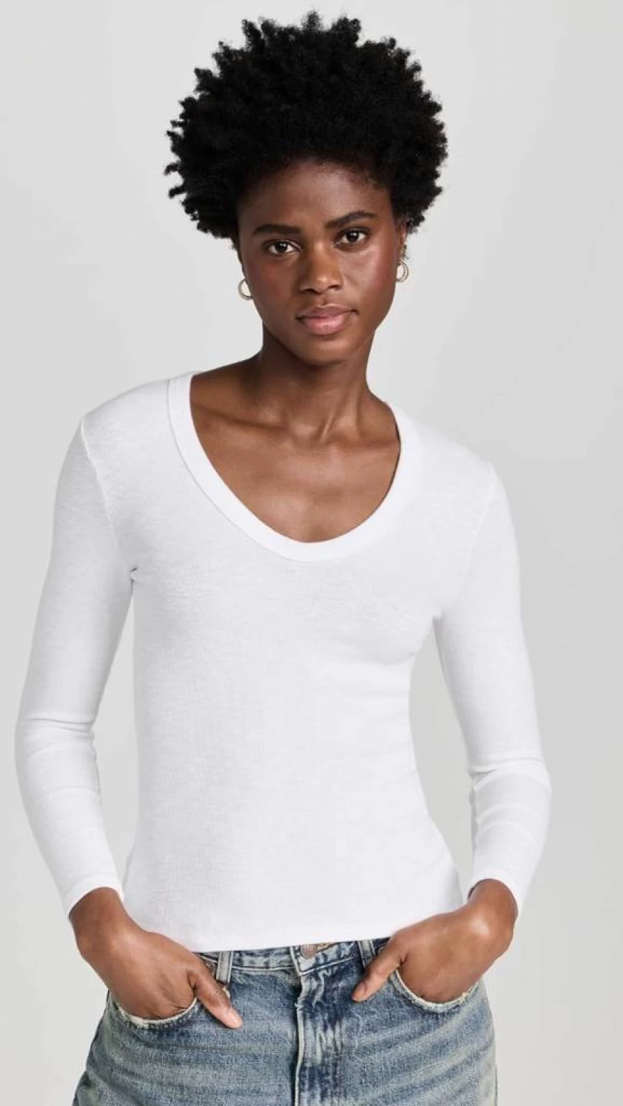 Enza Costa Women's Textured Rib U-Neck T-Shirt | Soft Casual Tee