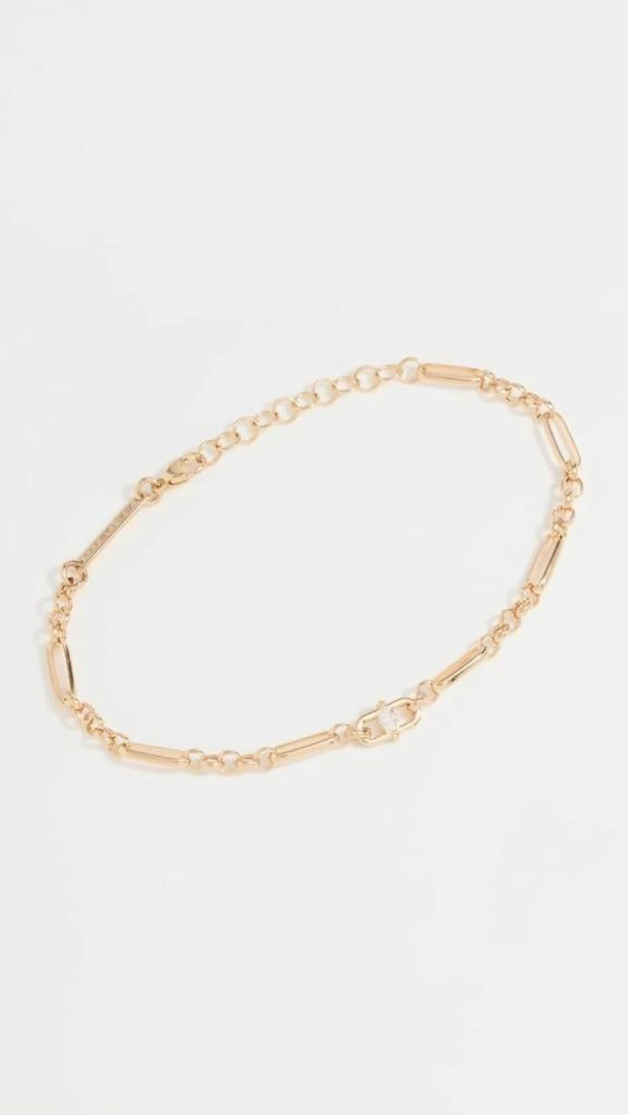 ZOE CHICCO 14K Gold Paperclip Rolo Chain Bracelet with Marquise Diamond for Women