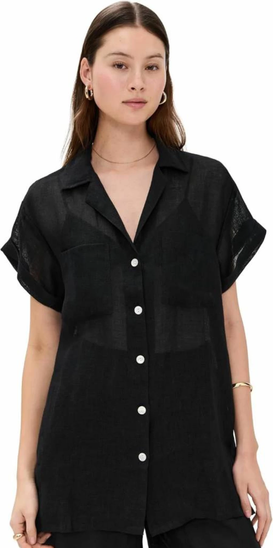 Vitamin A Women's Playa Pocket Blouse - Boho Chic Beach Shirt with Pockets