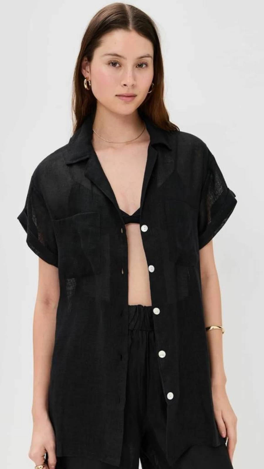 Vitamin A Women's Playa Pocket Blouse - Boho Chic Beach Shirt with Pockets