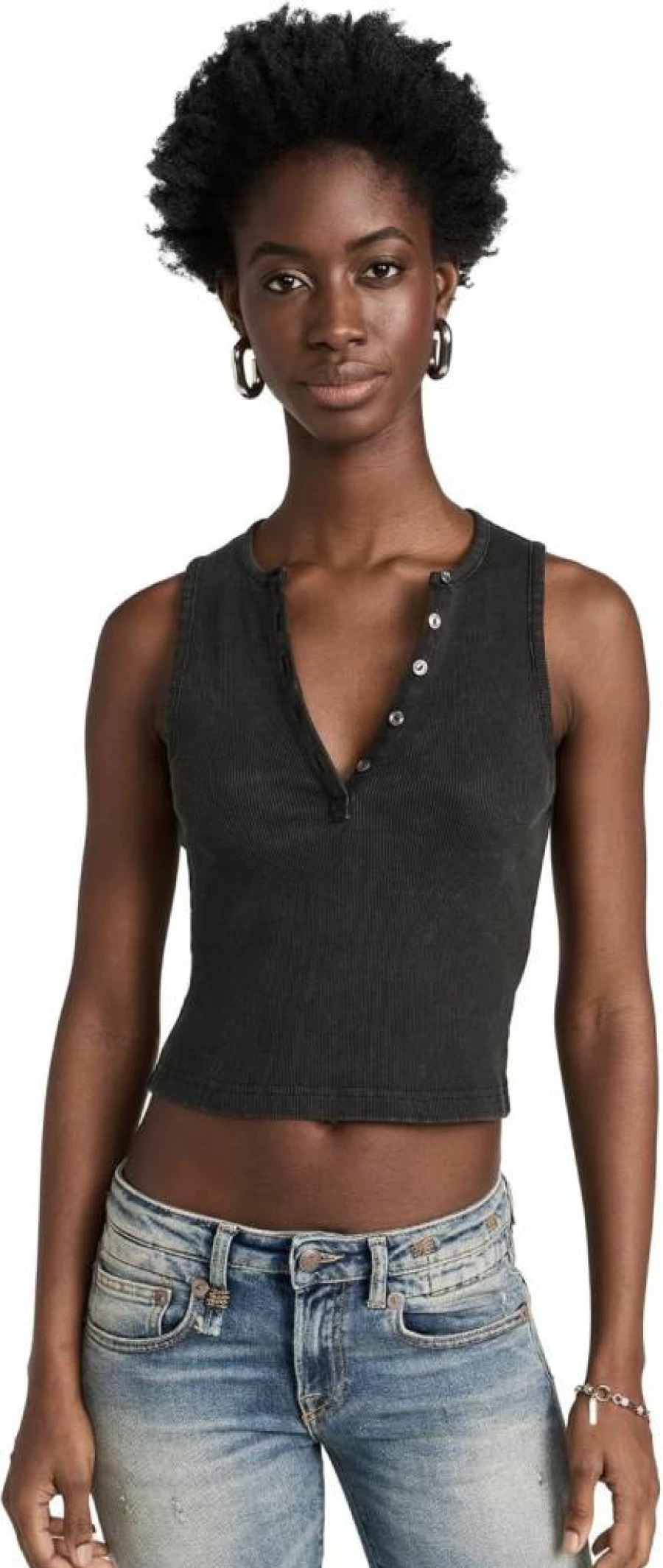 R13 Women's Vintage-Inspired Henley Neck Sleeveless Tank Top