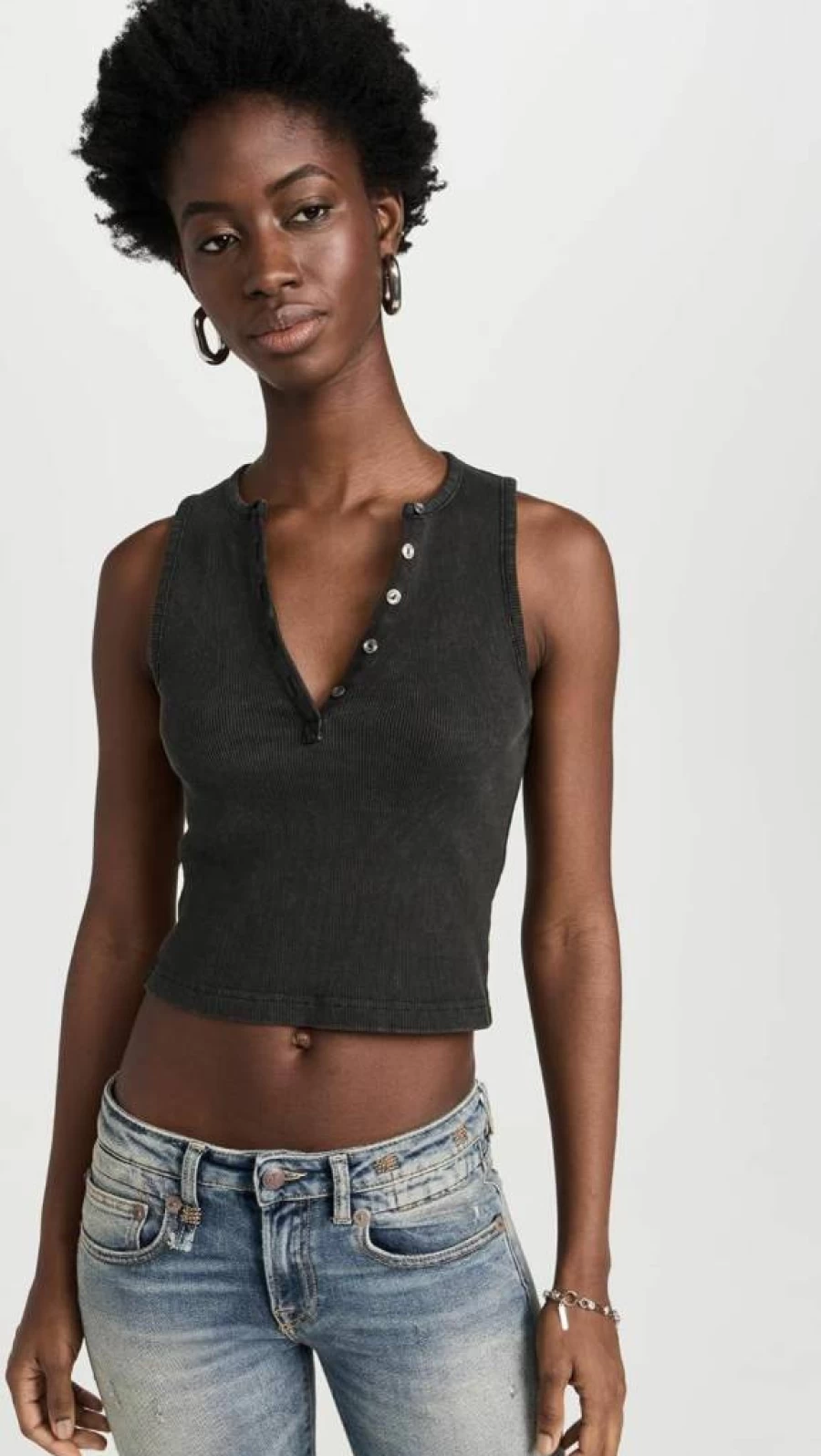 R13 Women's Vintage-Inspired Henley Neck Sleeveless Tank Top