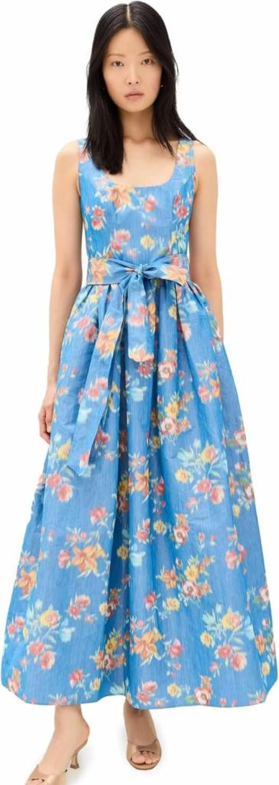 Shoshanna Women's Wren Dress - Elegant Floral Print Summer Midi Dress with V-Neck and Sleeveless Design