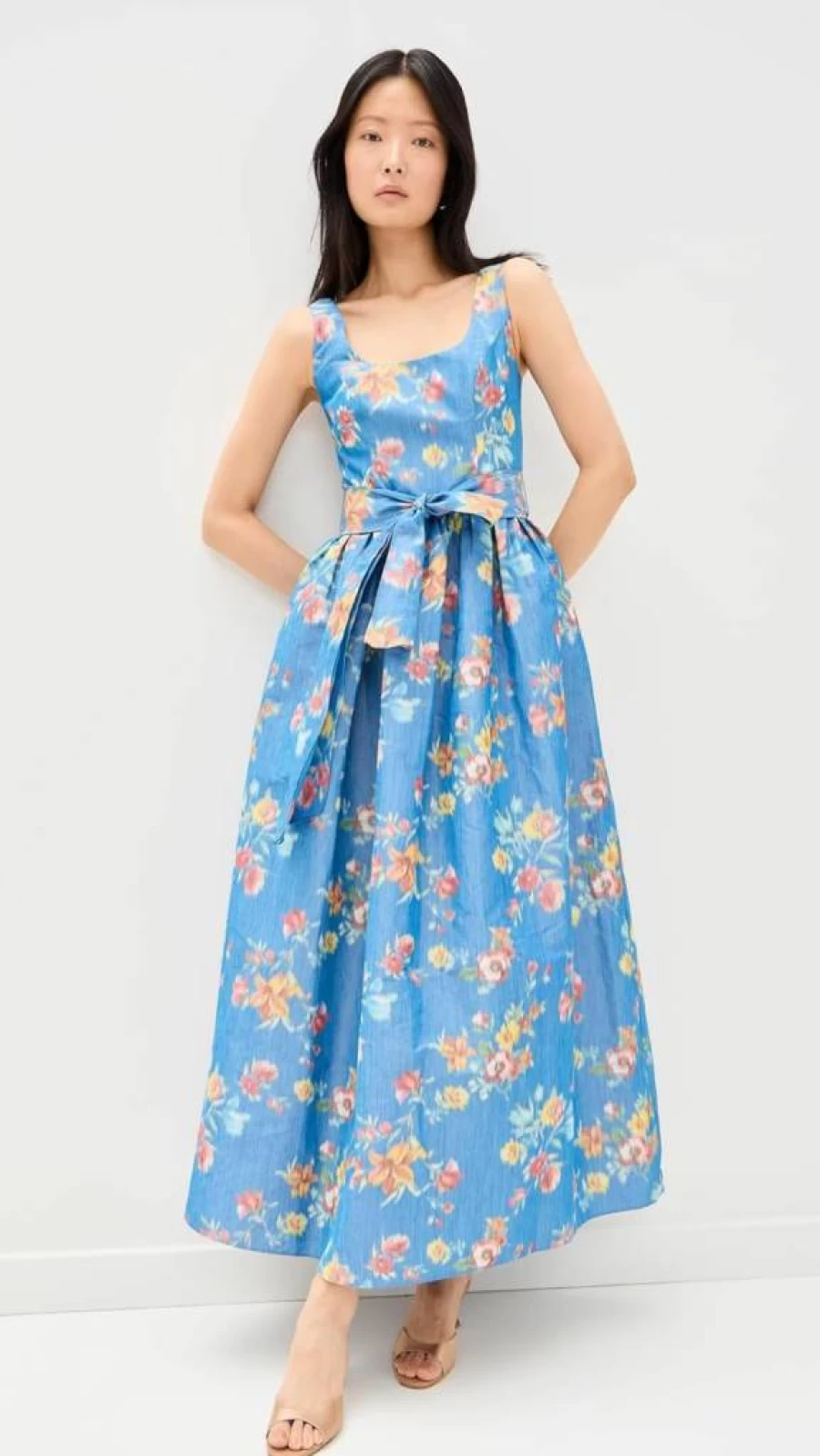 Shoshanna Women's Wren Dress - Elegant Floral Print Summer Midi Dress with V-Neck and Sleeveless Design