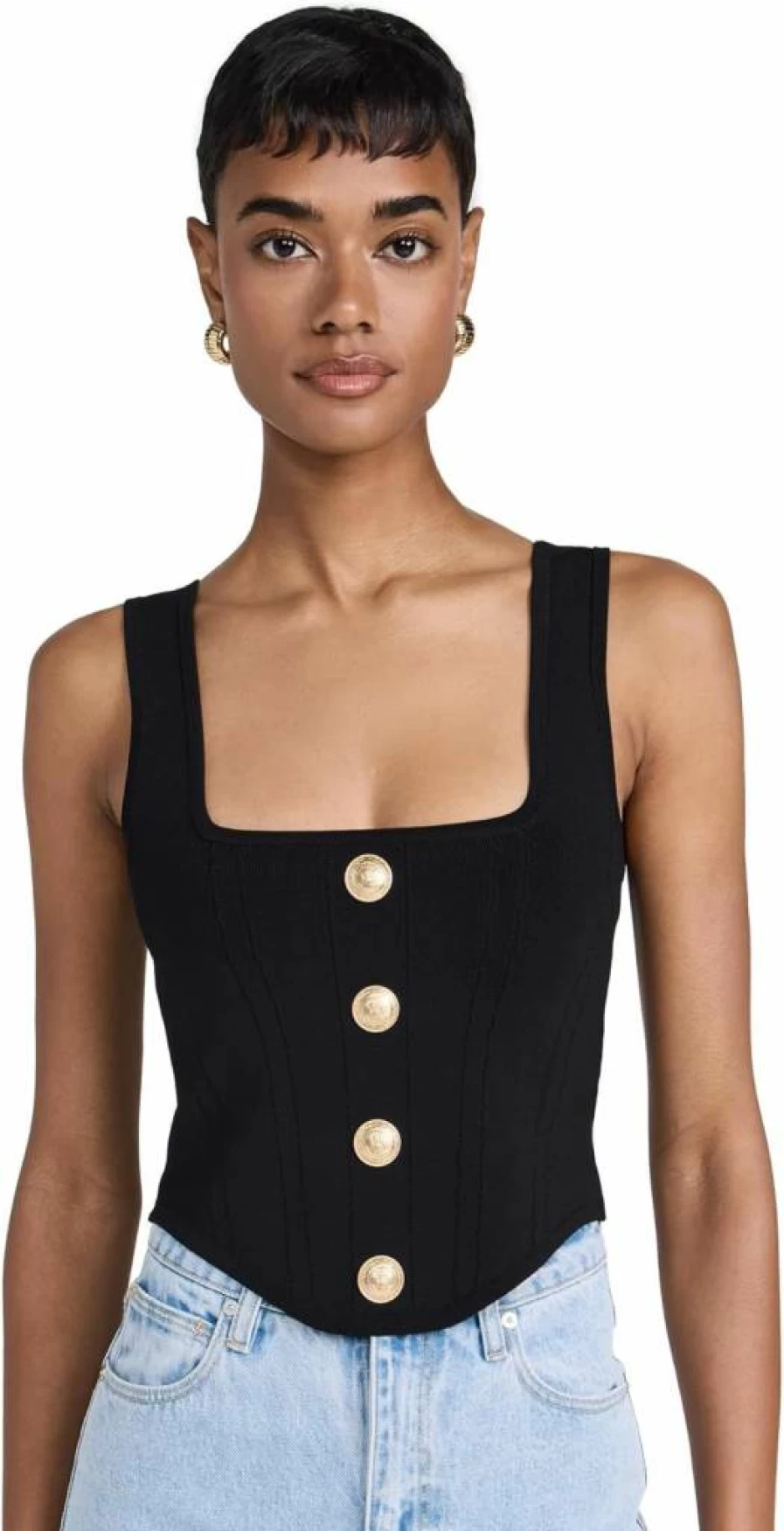 L'AGENCE Women's Saga Square Neck Corset Knit Top Blouse