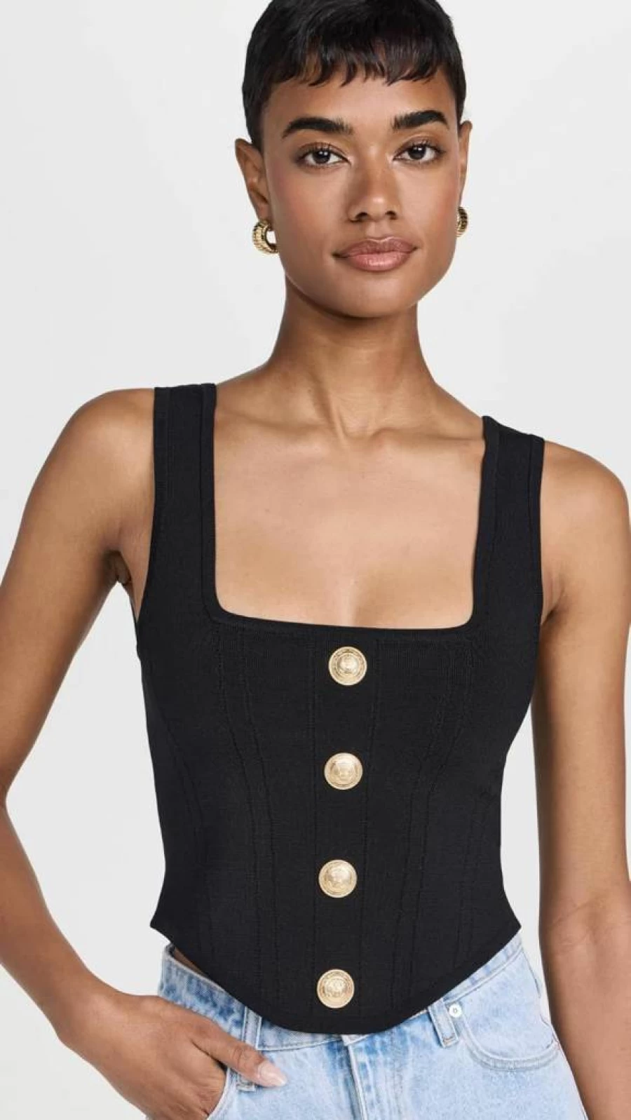L'AGENCE Women's Saga Square Neck Corset Knit Top Blouse