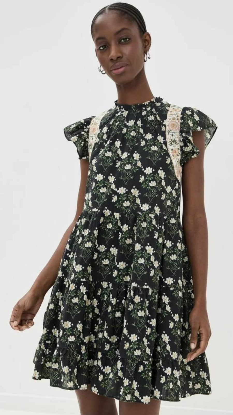 Sea Women's Elizabeth Floral Print Mini Dress with Flutter Sleeves