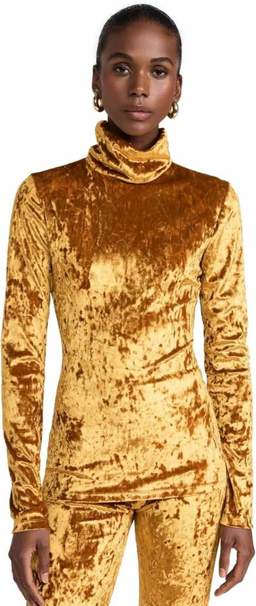 BruceGlen Women's Soft Crushed Velvet Turtleneck Long Sleeve Top