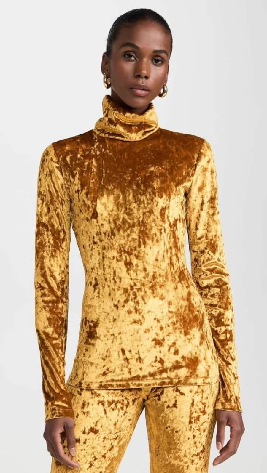 BruceGlen Women's Soft Crushed Velvet Turtleneck Long Sleeve Top