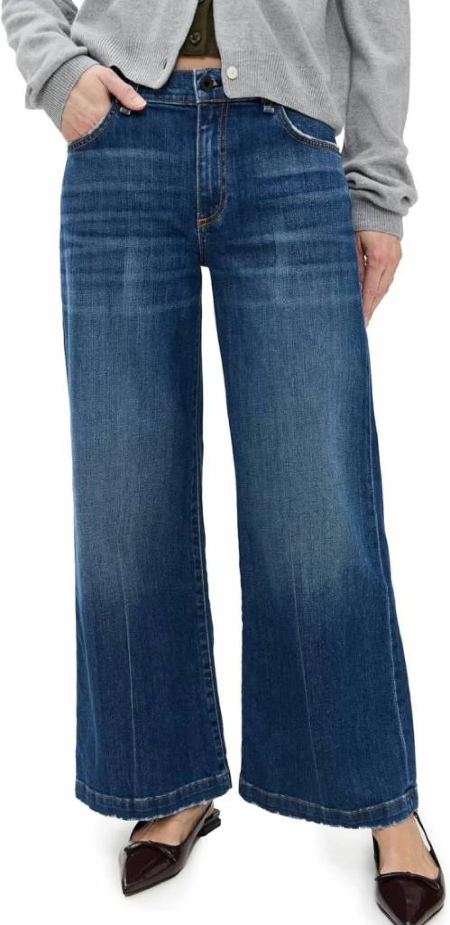 ASKK NY Women's Petite Wide Leg Jeans - High Waist Comfort Stretch Denim Pants for Petite Sizes