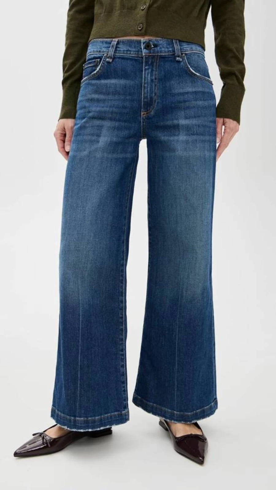 ASKK NY Women's Petite Wide Leg Jeans - High Waist Comfort Stretch Denim Pants for Petite Sizes