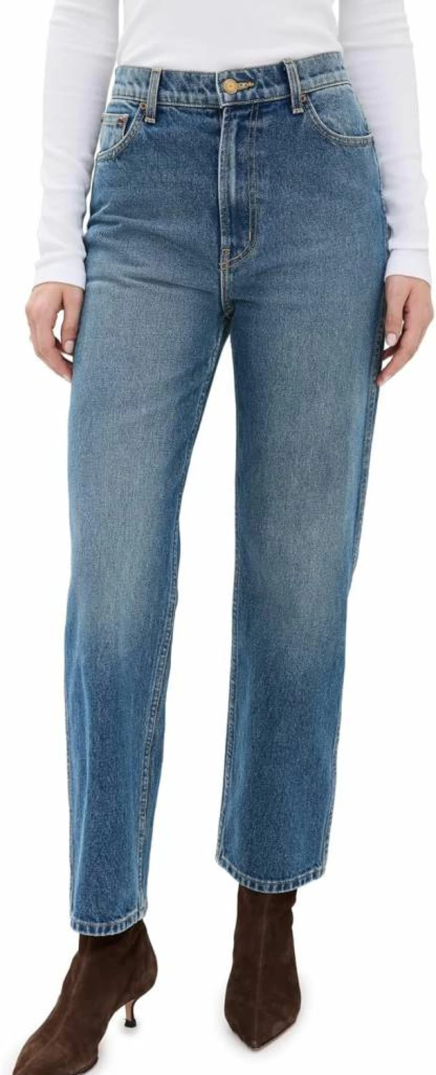 B SIDES Women's High Waist Straight Leg Plein Jeans for Everyday Comfort
