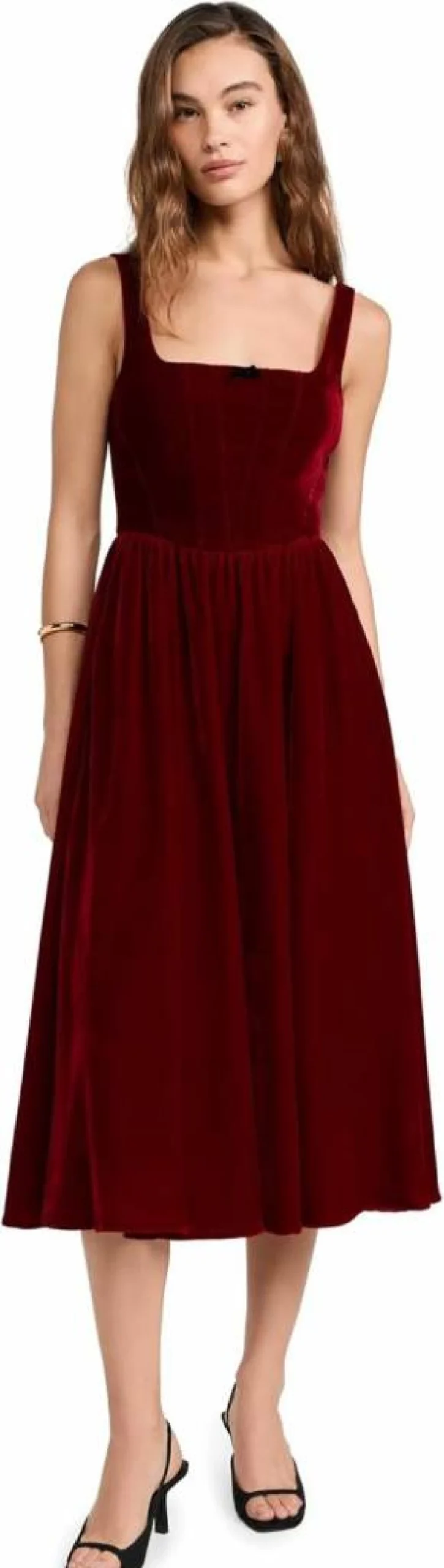 WAYF Women's Velvet Bustier Midi Dress - Elegant Corset Style Party Gown