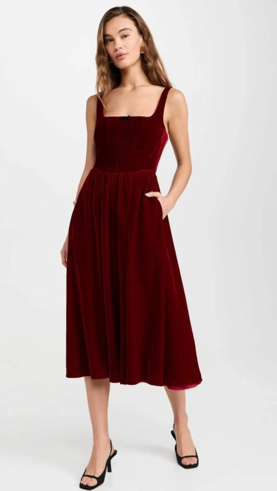 WAYF Women's Velvet Bustier Midi Dress - Elegant Corset Style Party Gown
