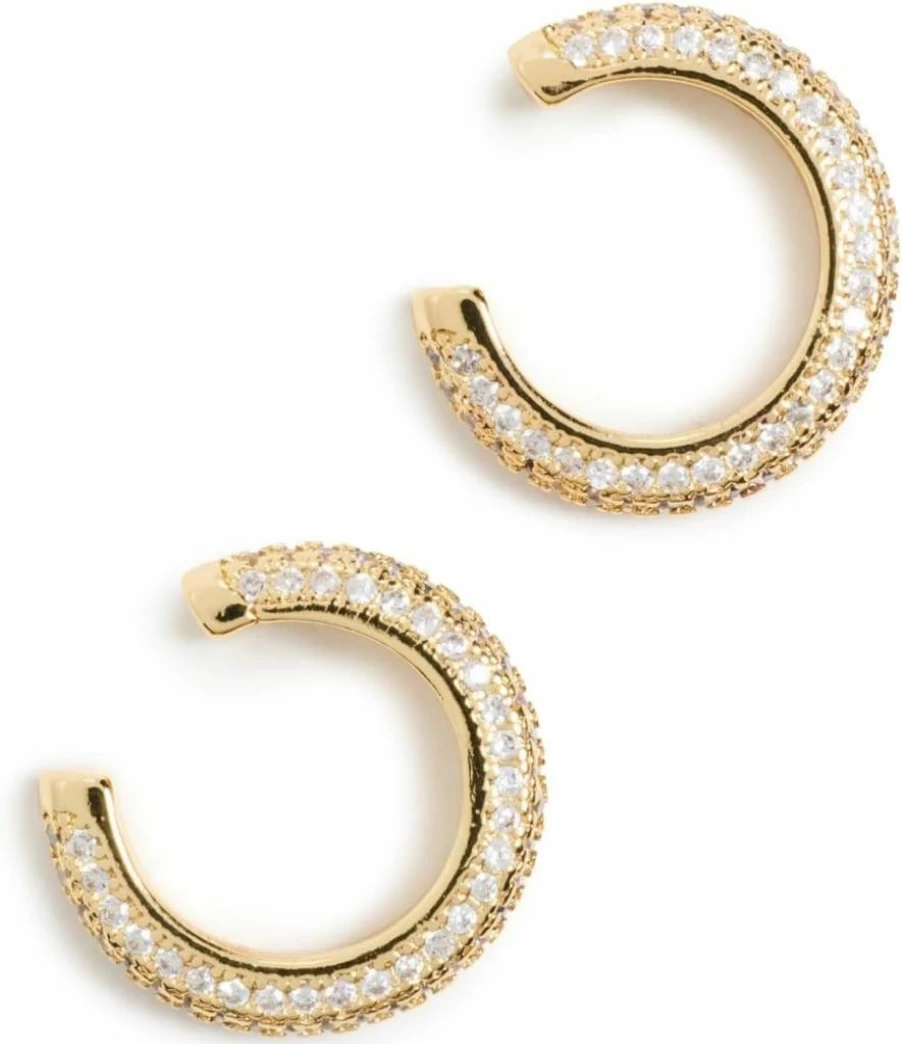 SHASHI Women's Micro Pave Ear Cuff Set of 2 - Sterling Silver Boho Hoop Earrings for Cartilage & Helix Piercing