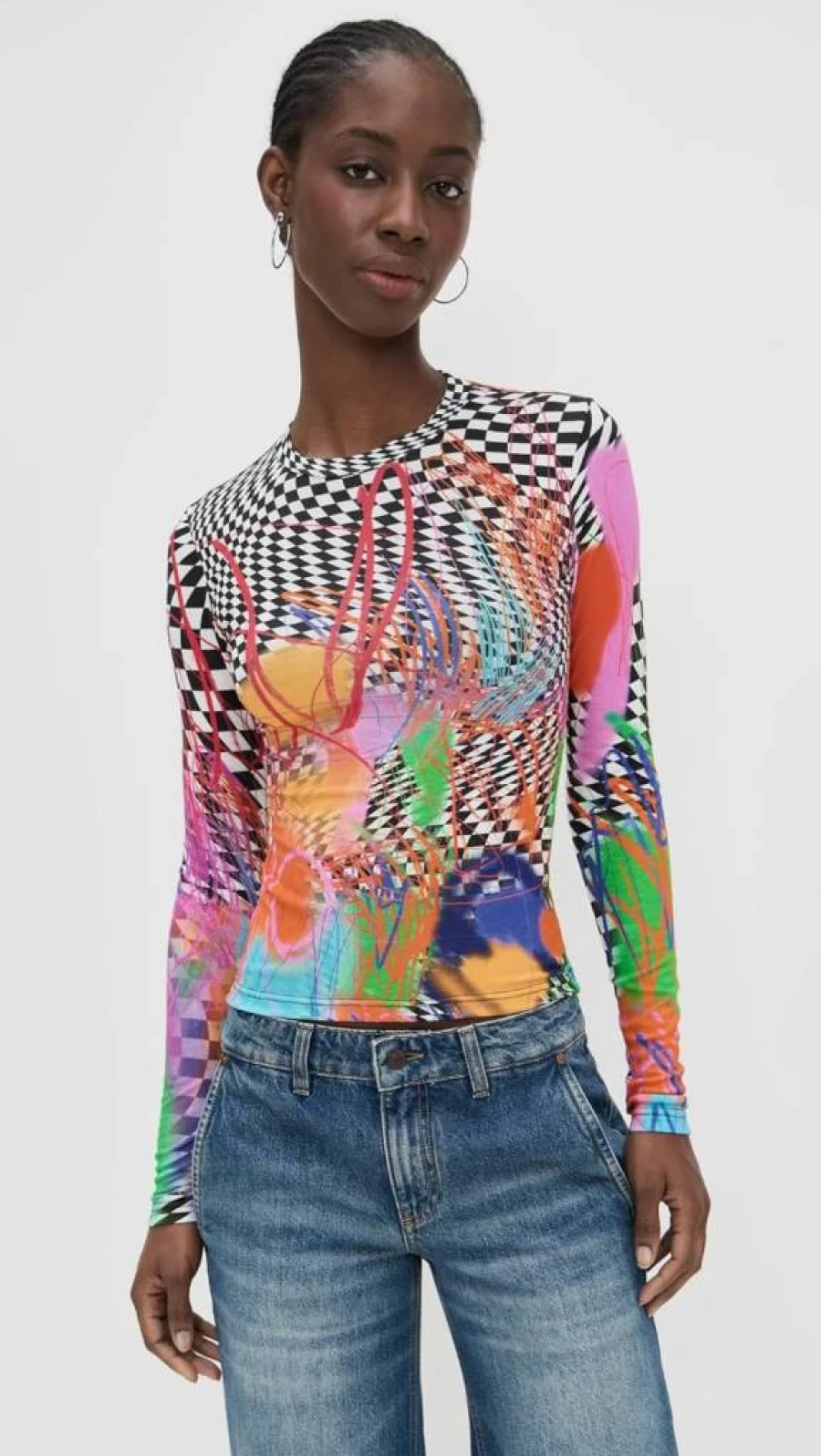 BruceGlen Women's Casual Scribble Check Pattern Knit Sweater Top