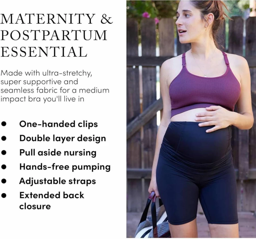 Ingrid & Isabel Seamless Maternity Nursing Sports Bra - Comfortable & Supportive for Pregnancy & Breastfeeding