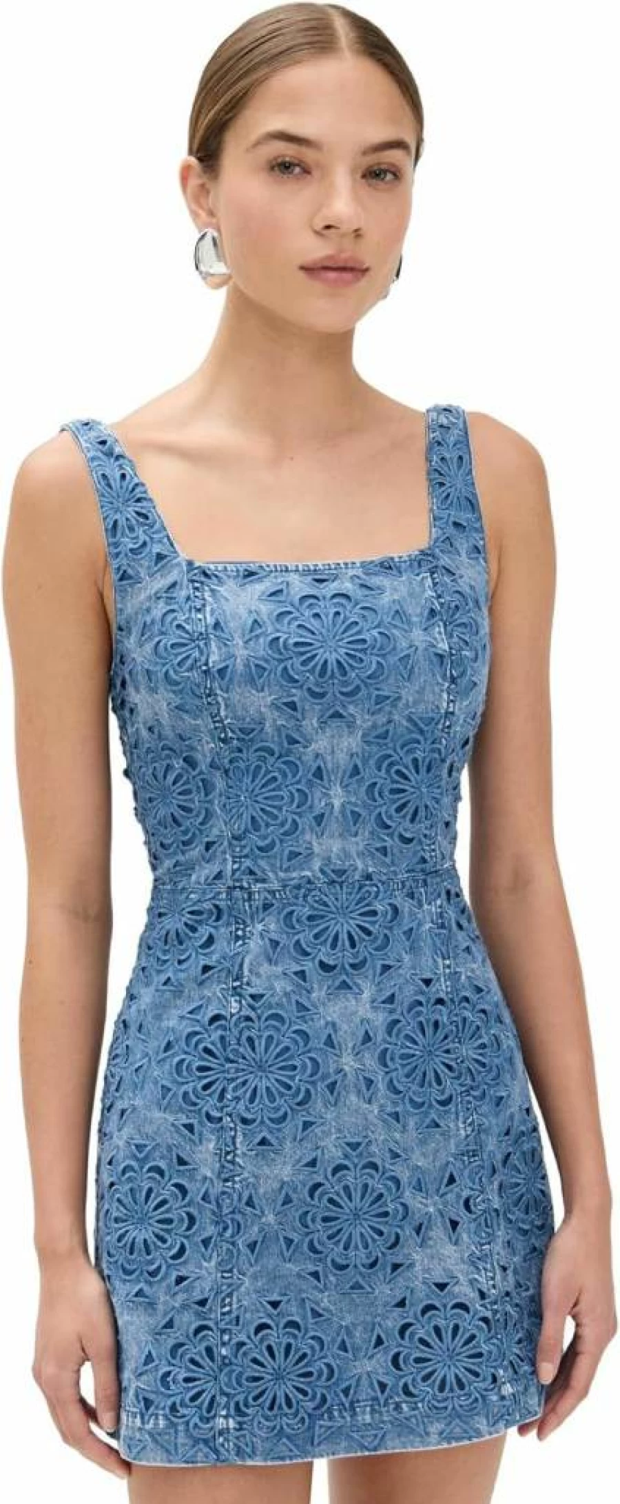 alice + olivIA Women's Maryann Floral Embroidered Denim Mini Dress with Cutout Detail