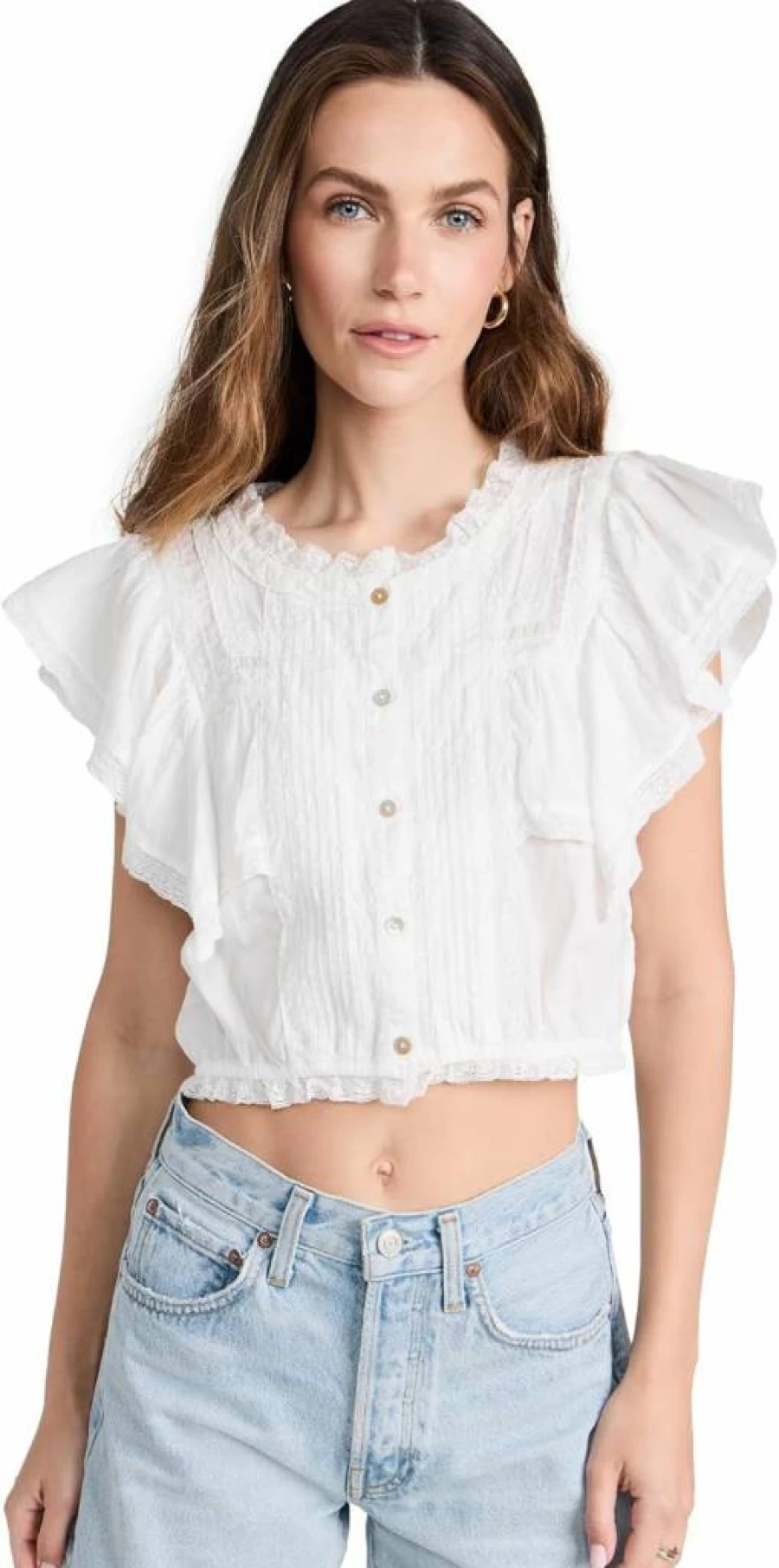 LOVESHACKFANCY Women's Nora Top - Floral Lace Blouse for Women