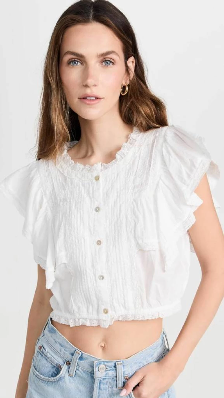 LOVESHACKFANCY Women's Nora Top - Floral Lace Blouse for Women