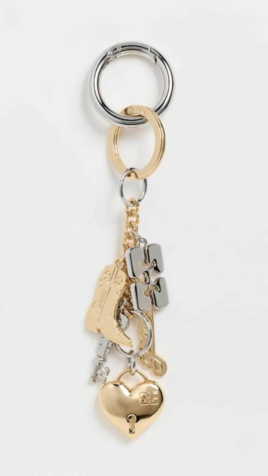 Ganni Women's Gold and Silver Bou Charms Keyring - Elegant Designer Key Ring