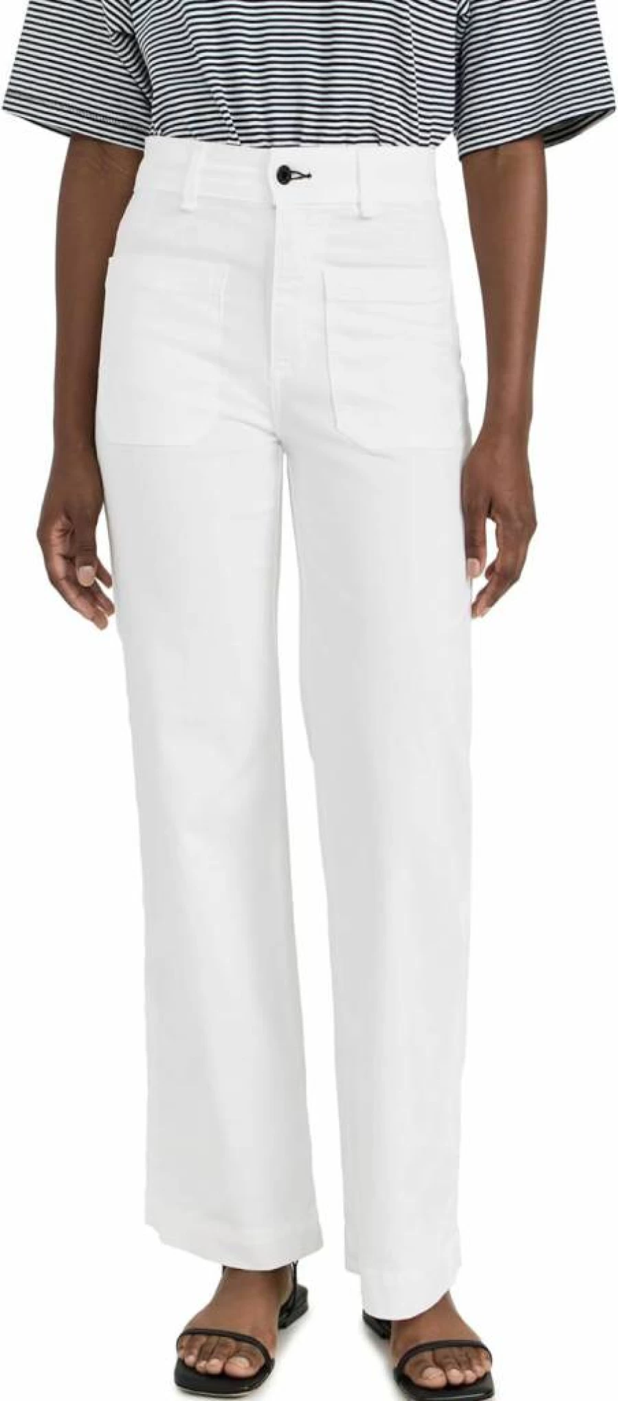 ASKK NY Women's High-Waisted Sailor Pants - Trendy Vintage Navy Wide Leg Trousers for Women