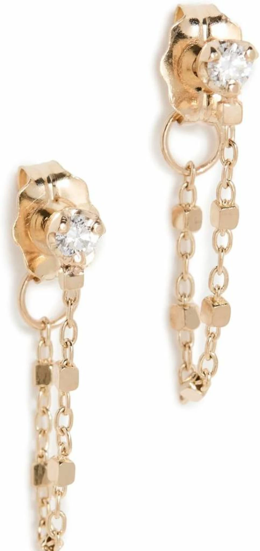 ZOE CHICCO 14K Gold Diamond Square Bead Huggie Hoop Earrings for Women