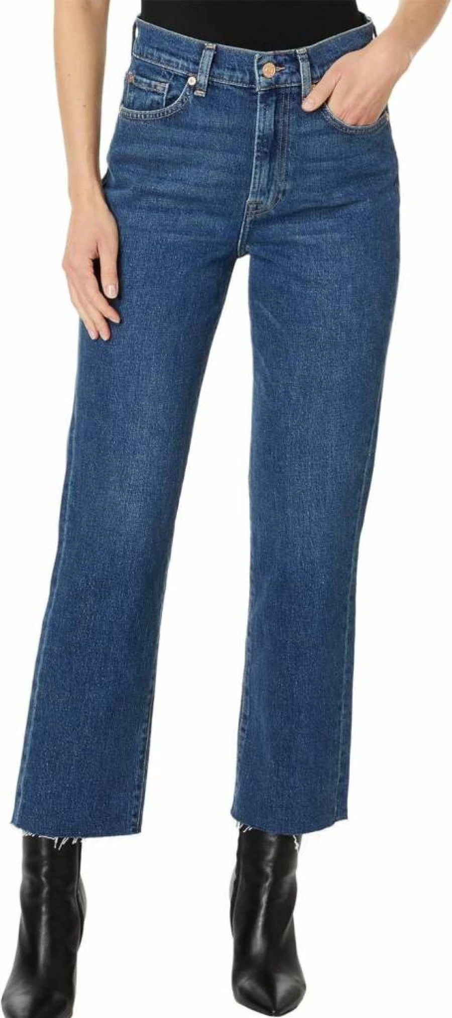 7 For All Mankind Women's Logan Stovepipe Jeans - High-Rise Straight Leg Denim Pants