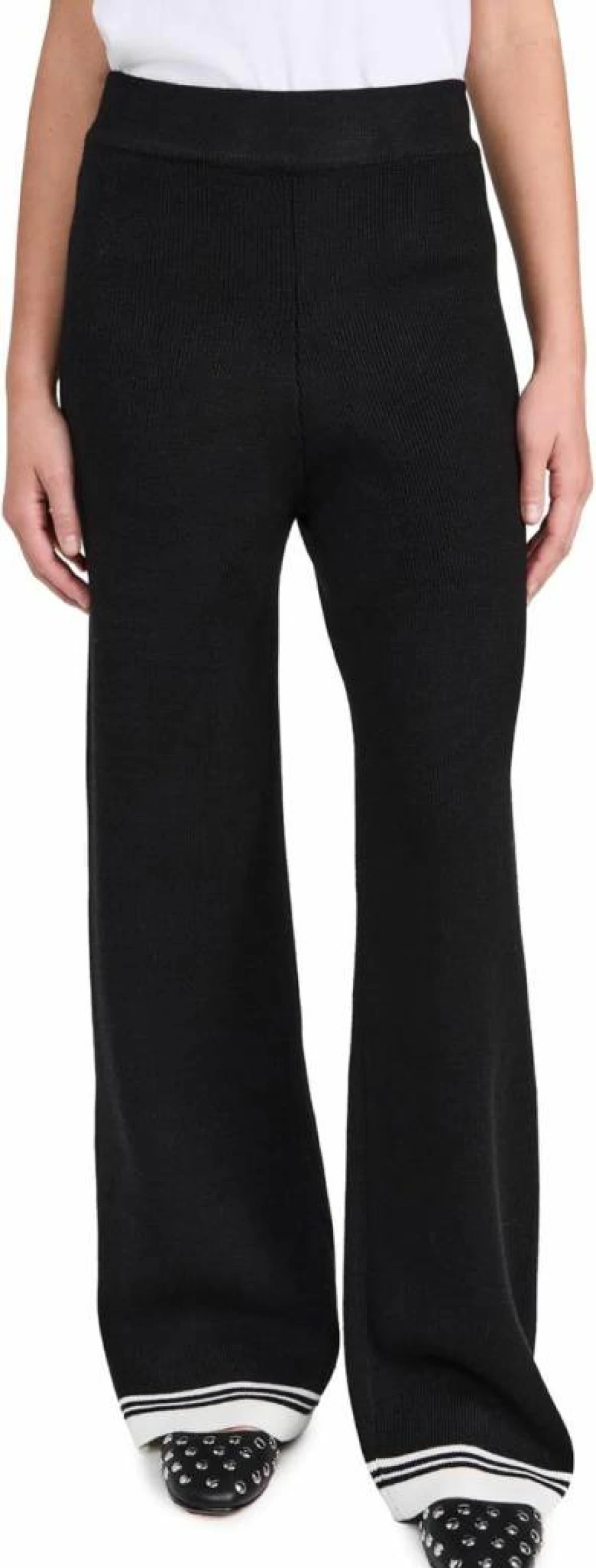 English Factory Women's Striped High-Waisted Pants - Contrast Detail Slim Fit Trousers
