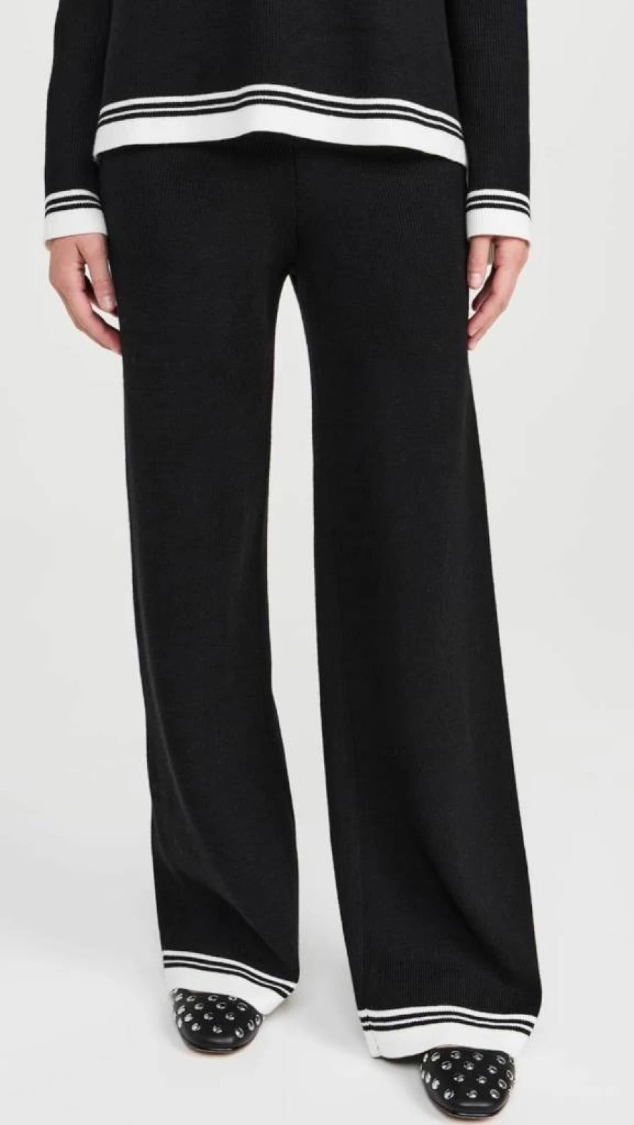 English Factory Women's Striped High-Waisted Pants - Contrast Detail Slim Fit Trousers