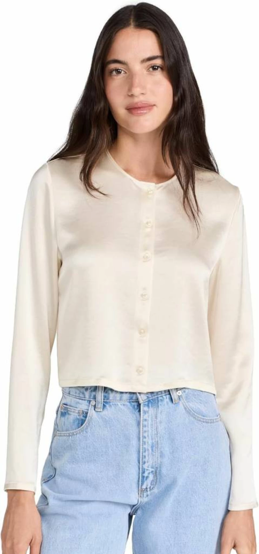 Leset Women's Barb Crewneck Cardigan Sweater - Soft Knit Pullover Casual Comfortable Stylish