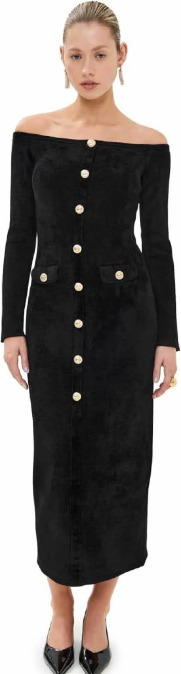 Self Portrait Black Chenille Knit Midi Dress for Women - Elegant Feminine Style
