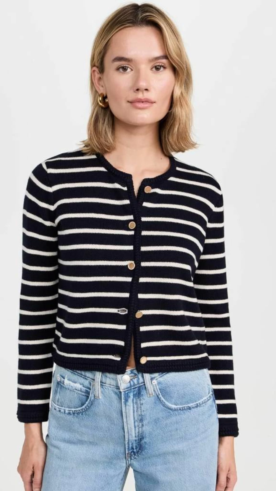 FRAME Women's Striped Cardigan Sweater - Classic Knit Open Front Long Sleeve Wrap