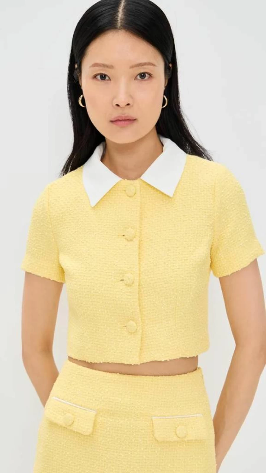 Endless Rose Women's Cropped Tweed Top with Collar - Stylish Collared Combination Blouse for Women