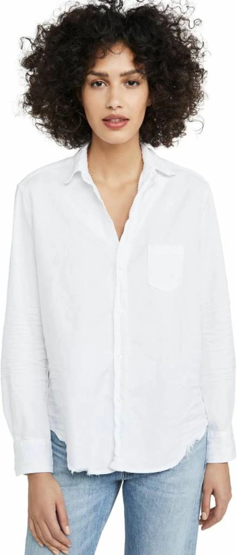 Frank & Eileen Women's Distressed Denim Shirt - Vintage Wash Casual Long Sleeve Top