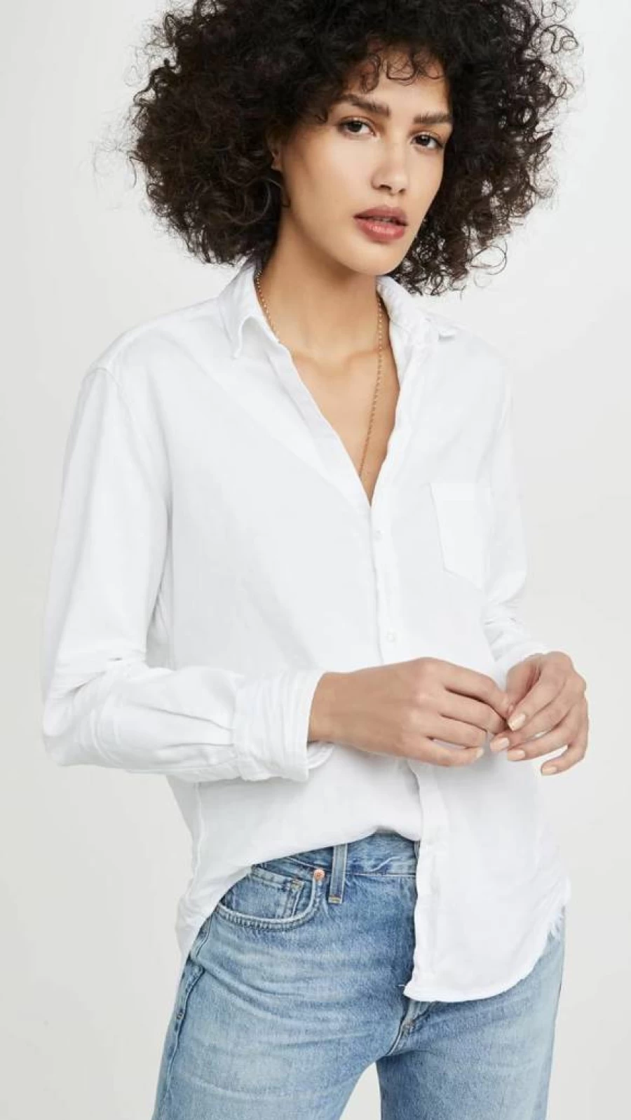 Frank & Eileen Women's Distressed Denim Shirt - Vintage Wash Casual Long Sleeve Top