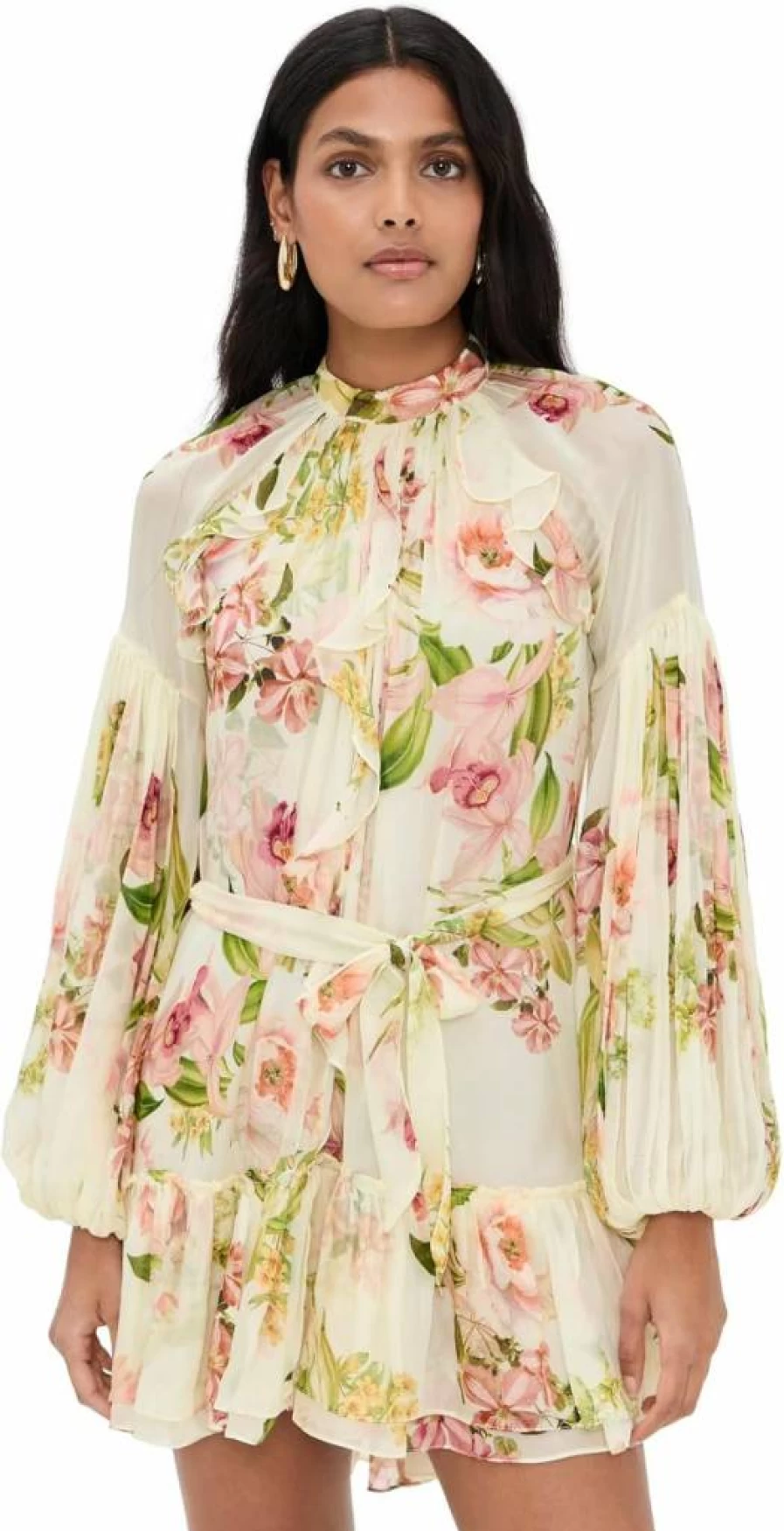 Hemant and Nandita Women's Ruffle Mini Dress with Tie-Up Belt - Flowy Summer Dress