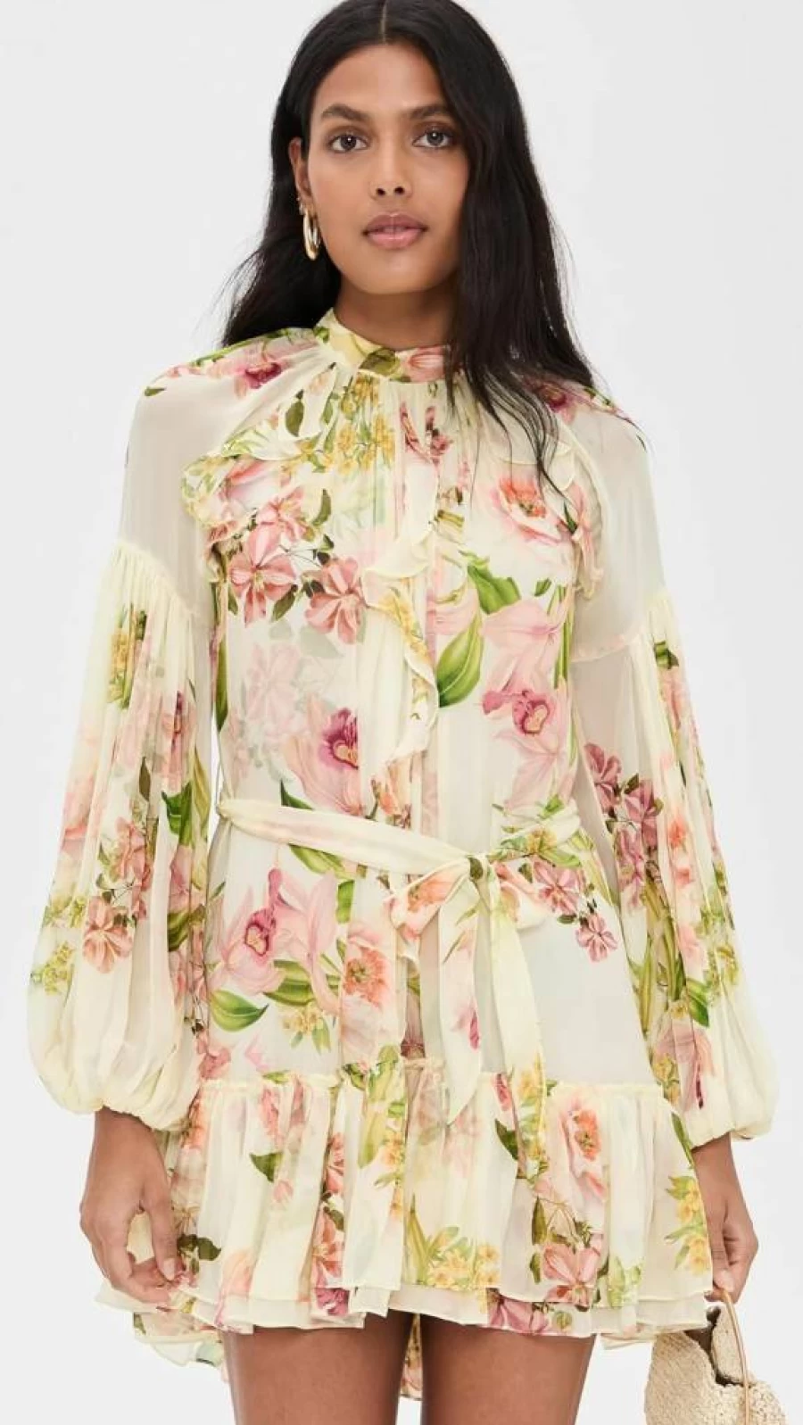 Hemant and Nandita Women's Ruffle Mini Dress with Tie-Up Belt - Flowy Summer Dress