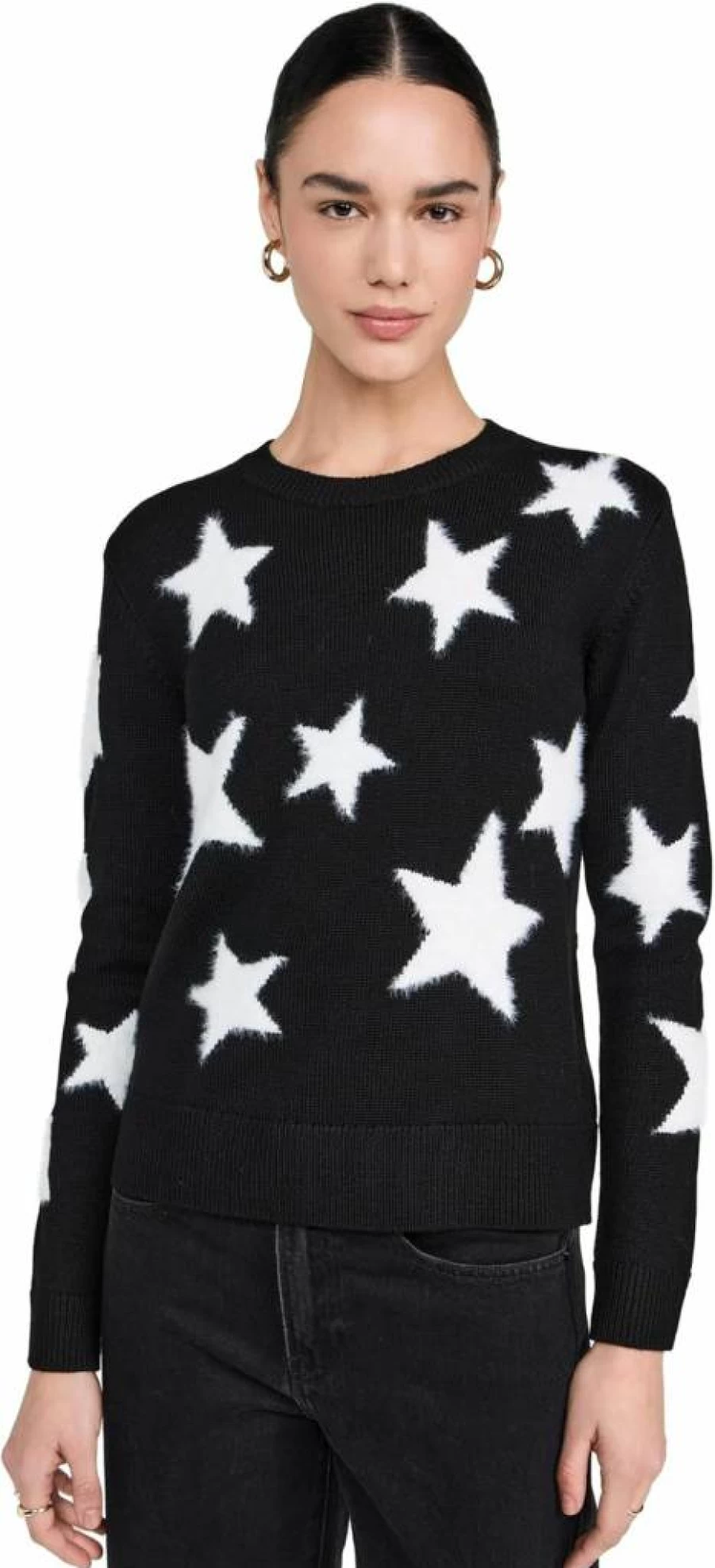 alice + olivia Women's Andora Star Embroidered Fuzzy Sweater Pullover