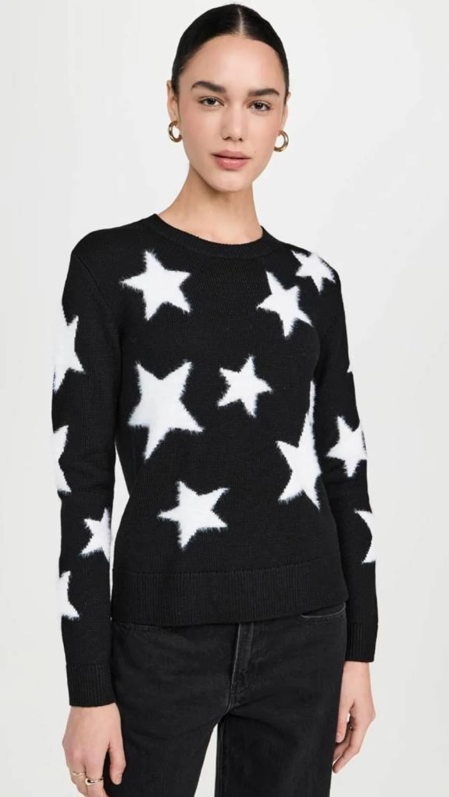 alice + olivia Women's Andora Star Embroidered Fuzzy Sweater Pullover