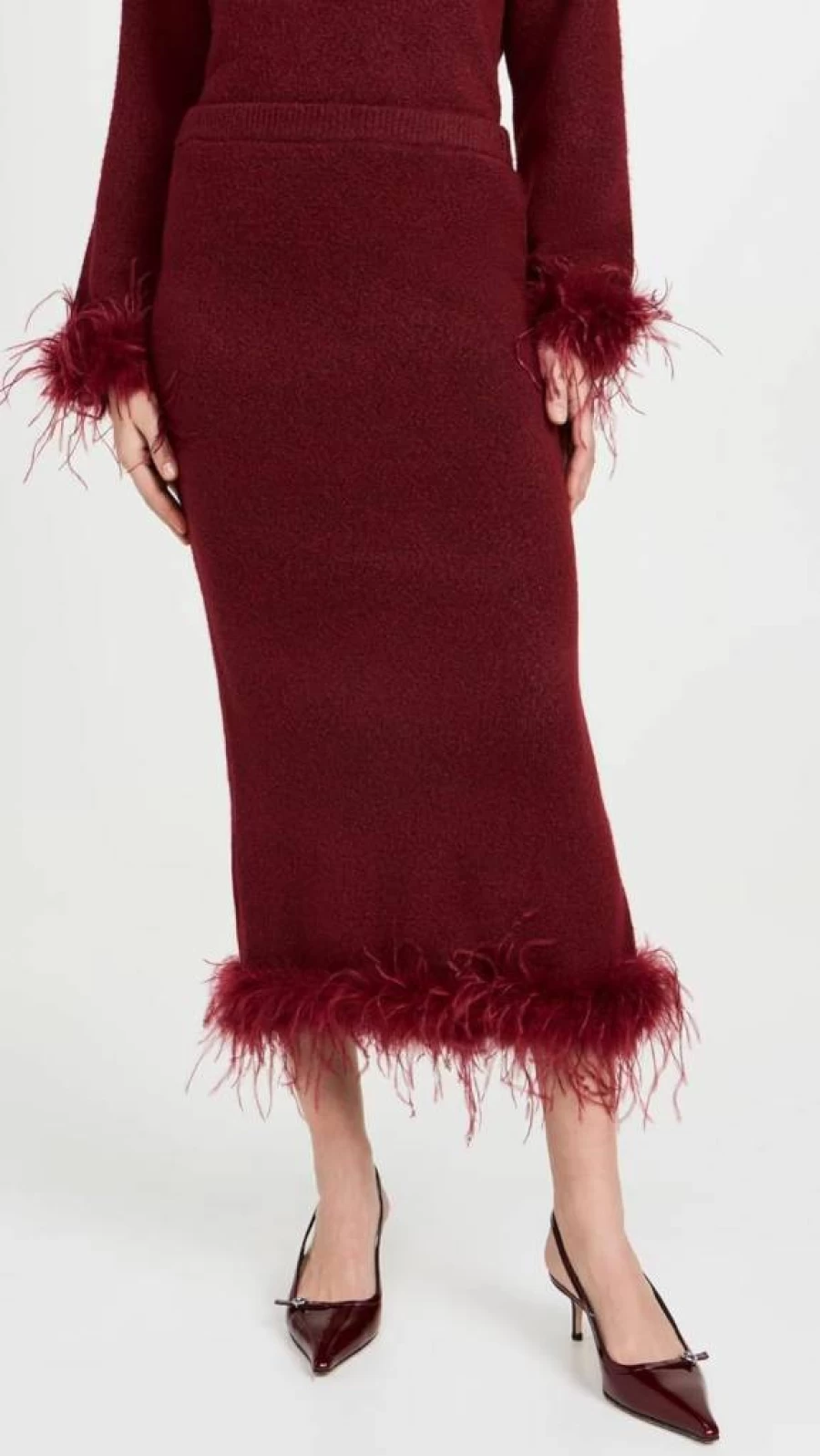 WAYF Women's Feather Trim Midi Skirt – Flowy Boho Style Skirt with Decorative Feather Hem