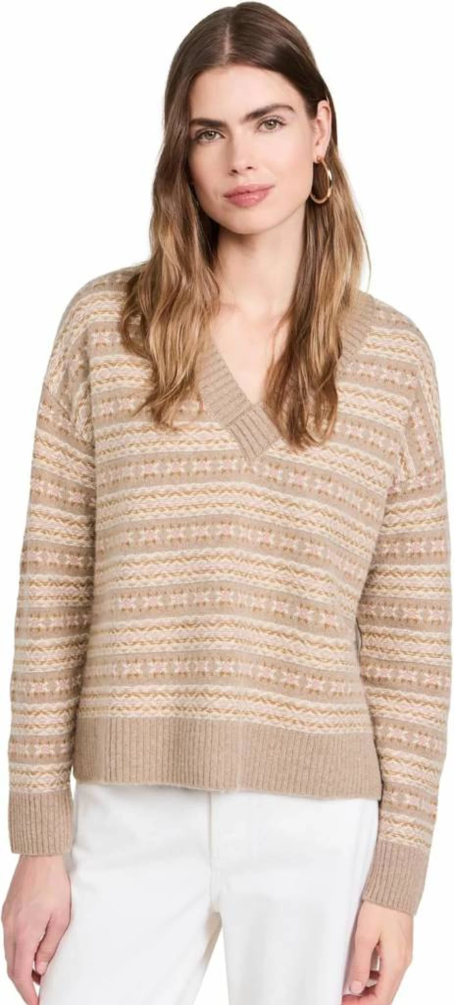 Faherty Women's Highland Fair Isle V-Neck Sweater - Cozy Winter Knit Pullover