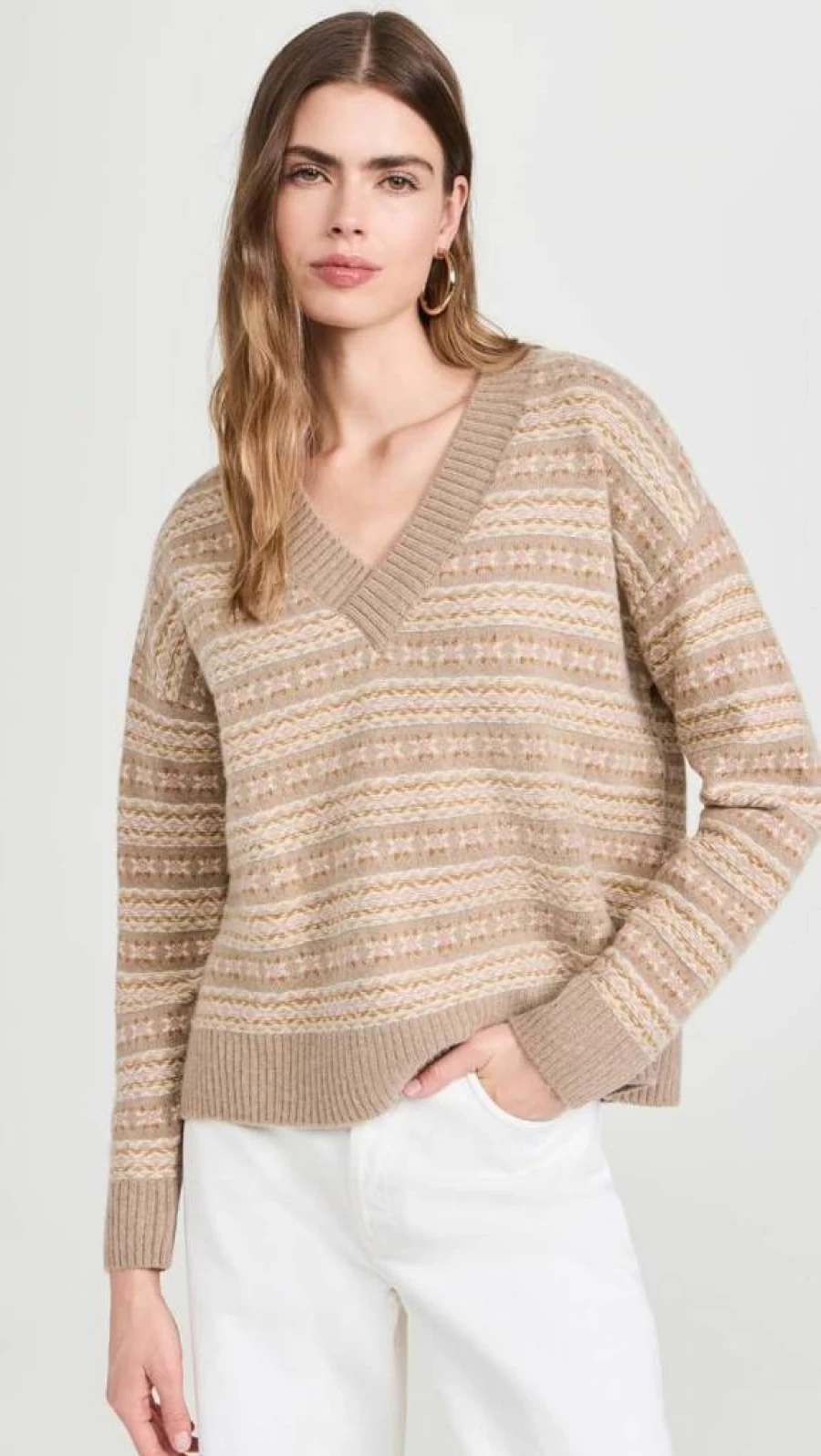 Faherty Women's Highland Fair Isle V-Neck Sweater - Cozy Winter Knit Pullover