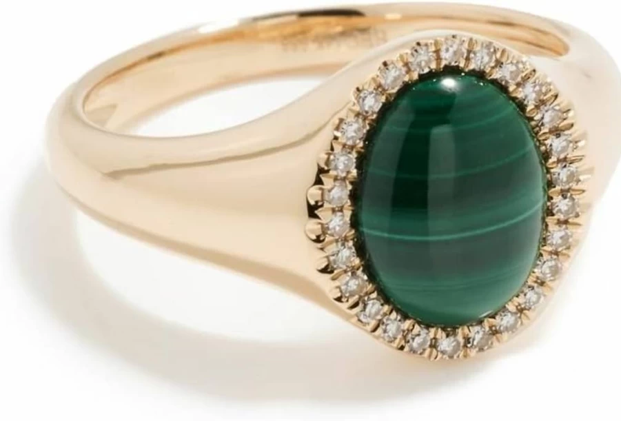 EF Collection 14K Gold Women's Signet Ring with Diamond & Malachite Cabochon