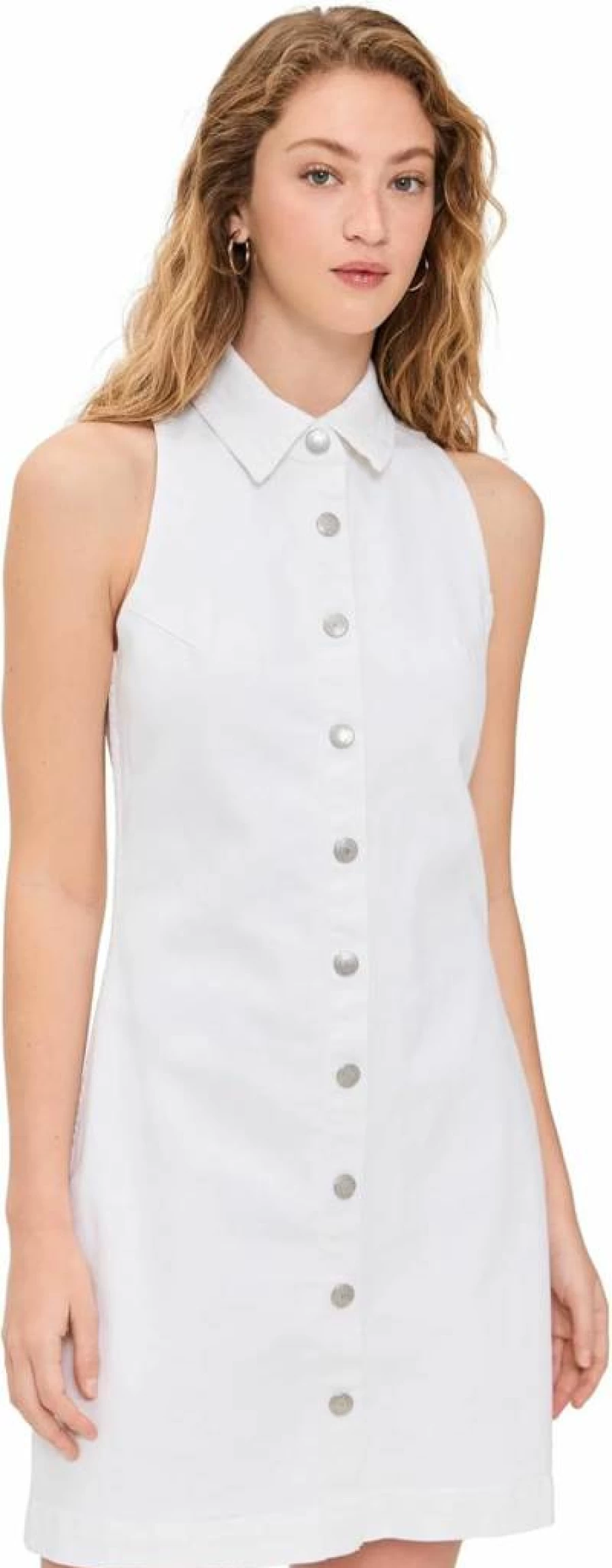 DL1961 Women's Payton Mini Denim Dress - Vintage Blue Stretch Cotton Short Sleeve Casual Outfit