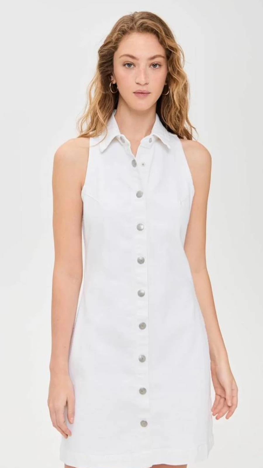 DL1961 Women's Payton Mini Denim Dress - Vintage Blue Stretch Cotton Short Sleeve Casual Outfit