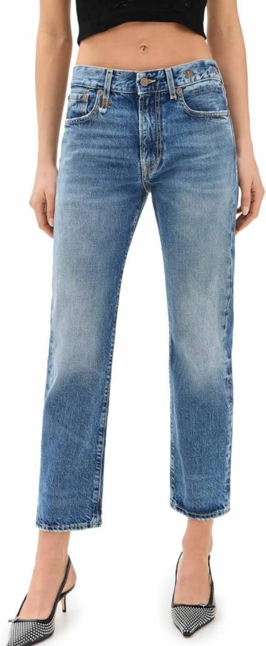 R13 Women's High-Waisted Romeo Distressed Skinny Jeans - Vintage Blue Denim Pants